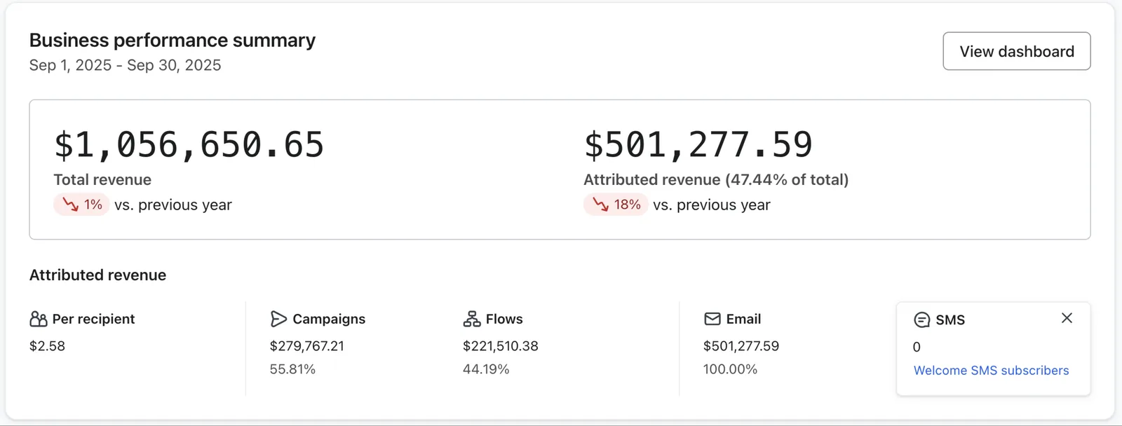 Klaviyo business performance summary — Month 19
