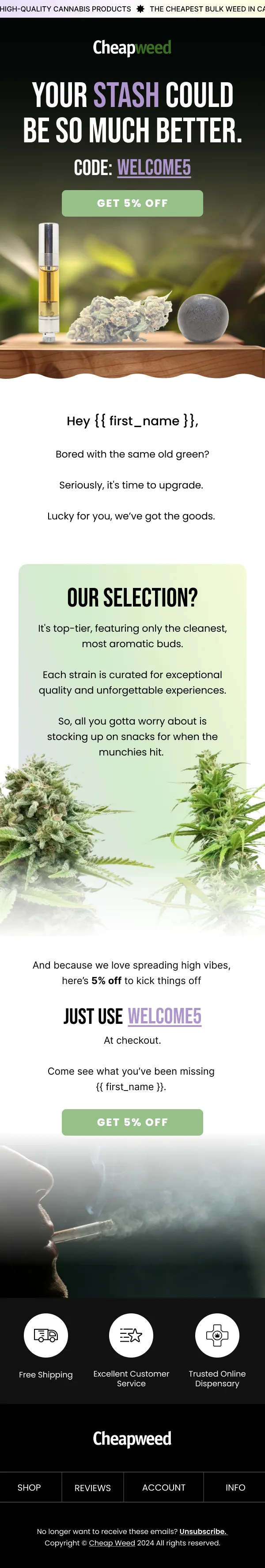 Cheap Weed email — welcome offer