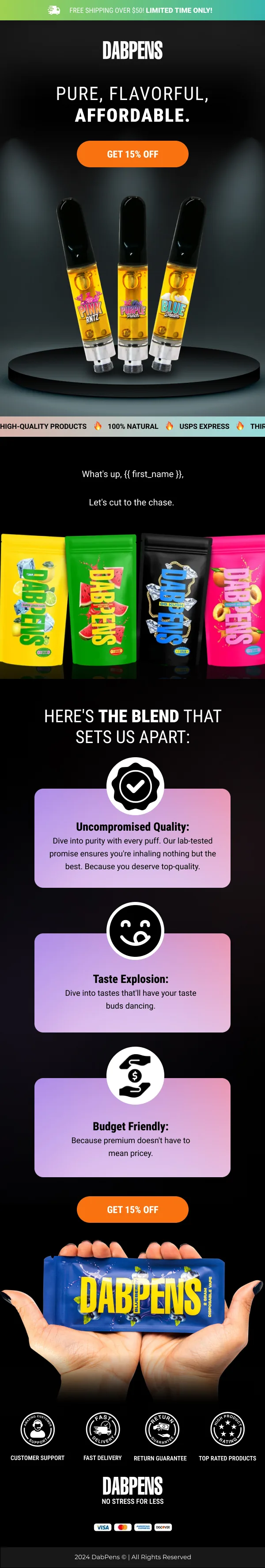 Dabpens email — lab-tested quality pitch