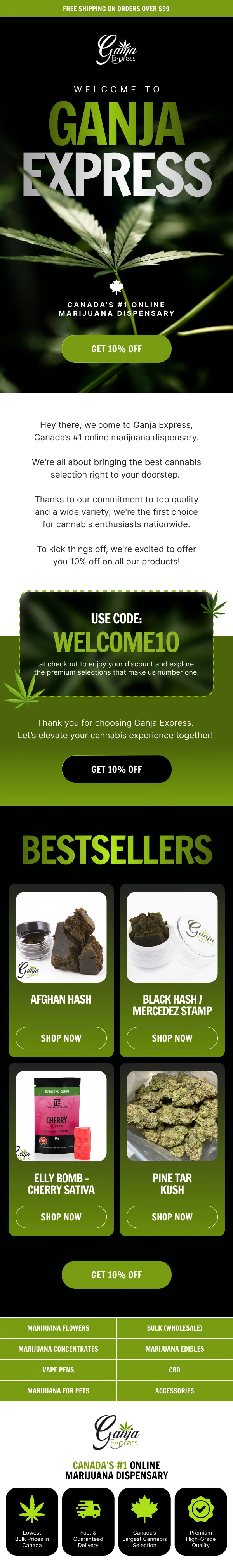 Ganja Express email — welcome and bestsellers