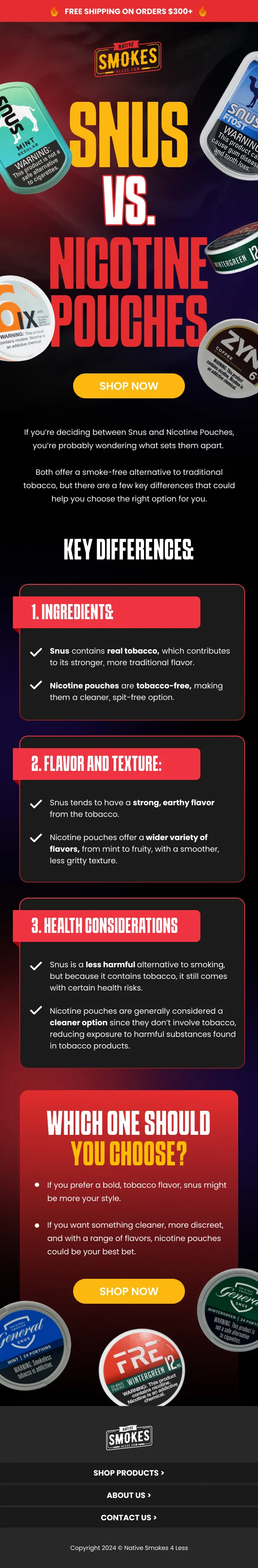 Native Smokes email — Snus vs. nicotine pouches
